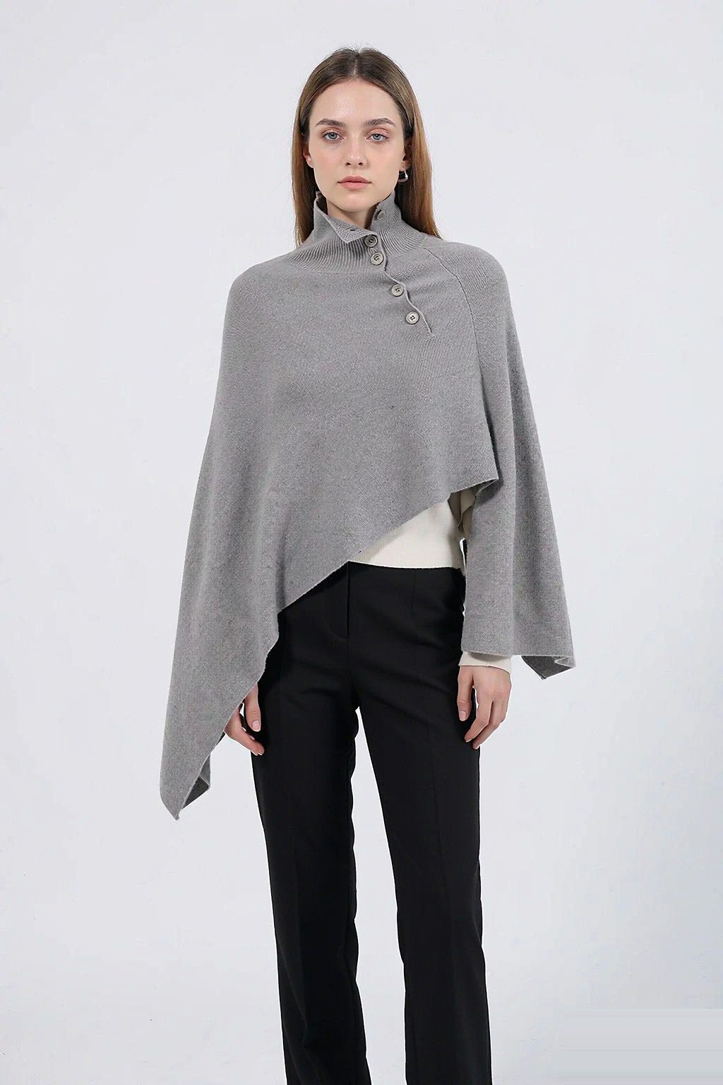 LK-104 Pure Wool Knit Sweater — irregular, seamless, high collar, loose fit