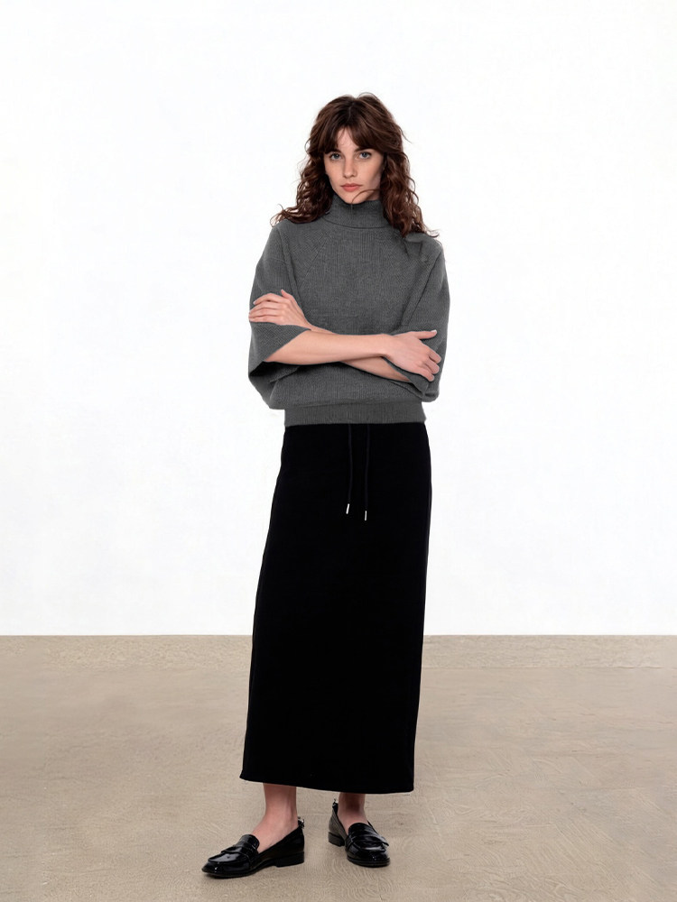 LK-105 Pure Wool Knit Sweater — high collar, loose fit, plush, soft touch view 2