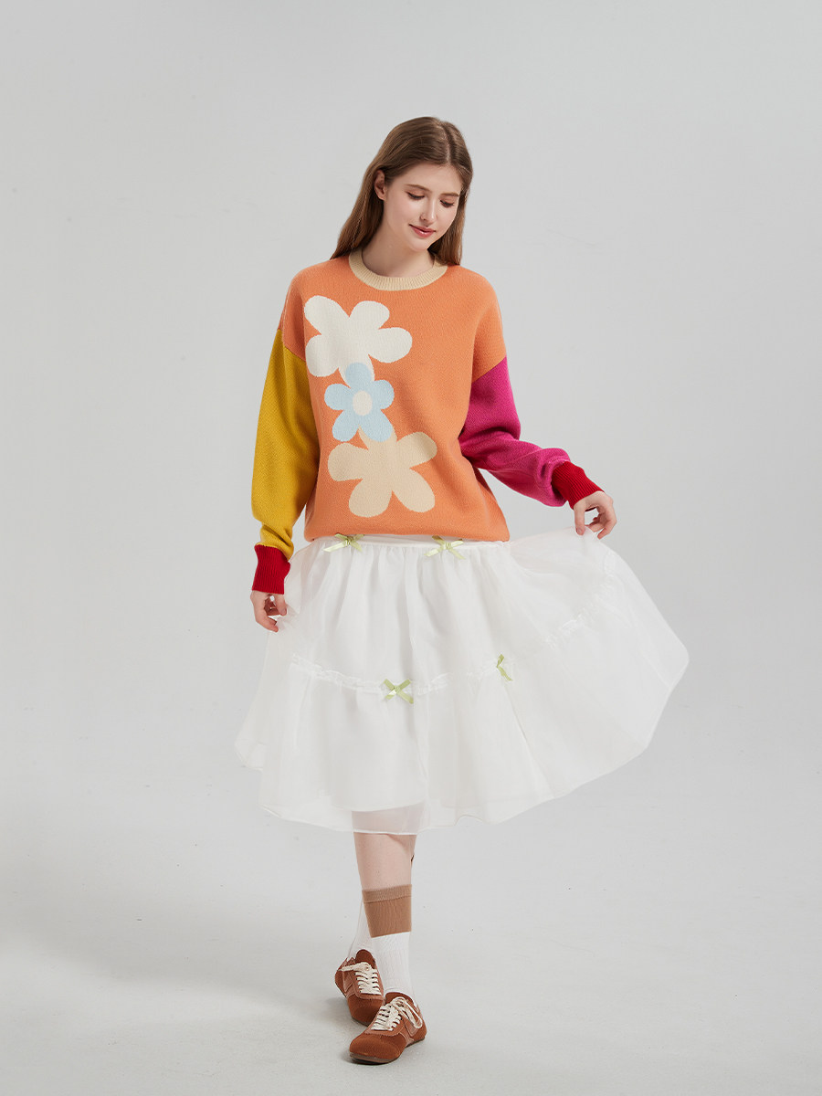 LK-106 Knit Sweater — panelled, color-block, dropped shoulder, warm view 3