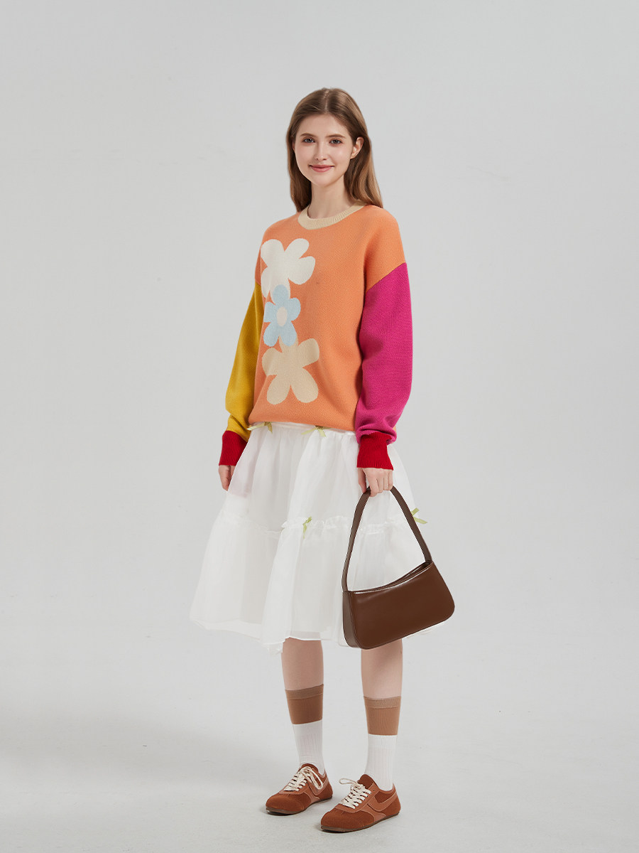LK-106 Knit Sweater — panelled, color-block, dropped shoulder, warm view 4