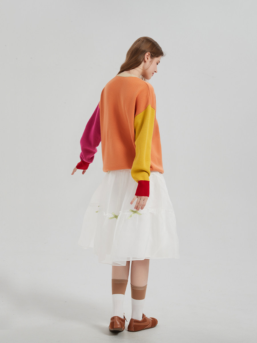 LK-106 Knit Sweater — panelled, color-block, dropped shoulder, warm view 5