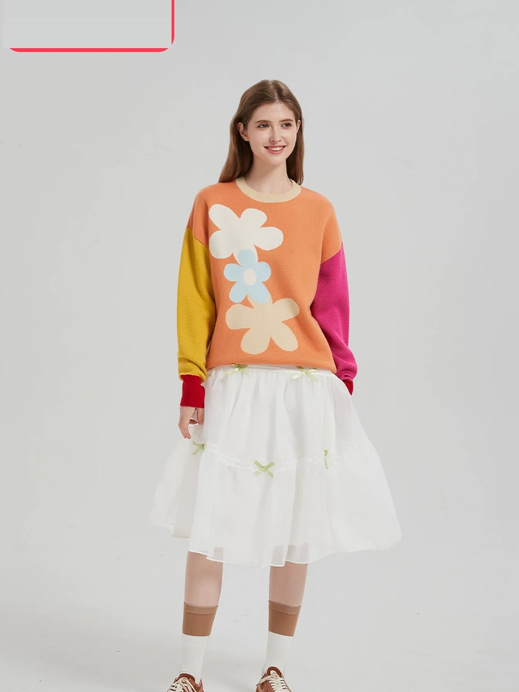 LK-106 Knit Sweater — panelled, color-block, dropped shoulder, warm