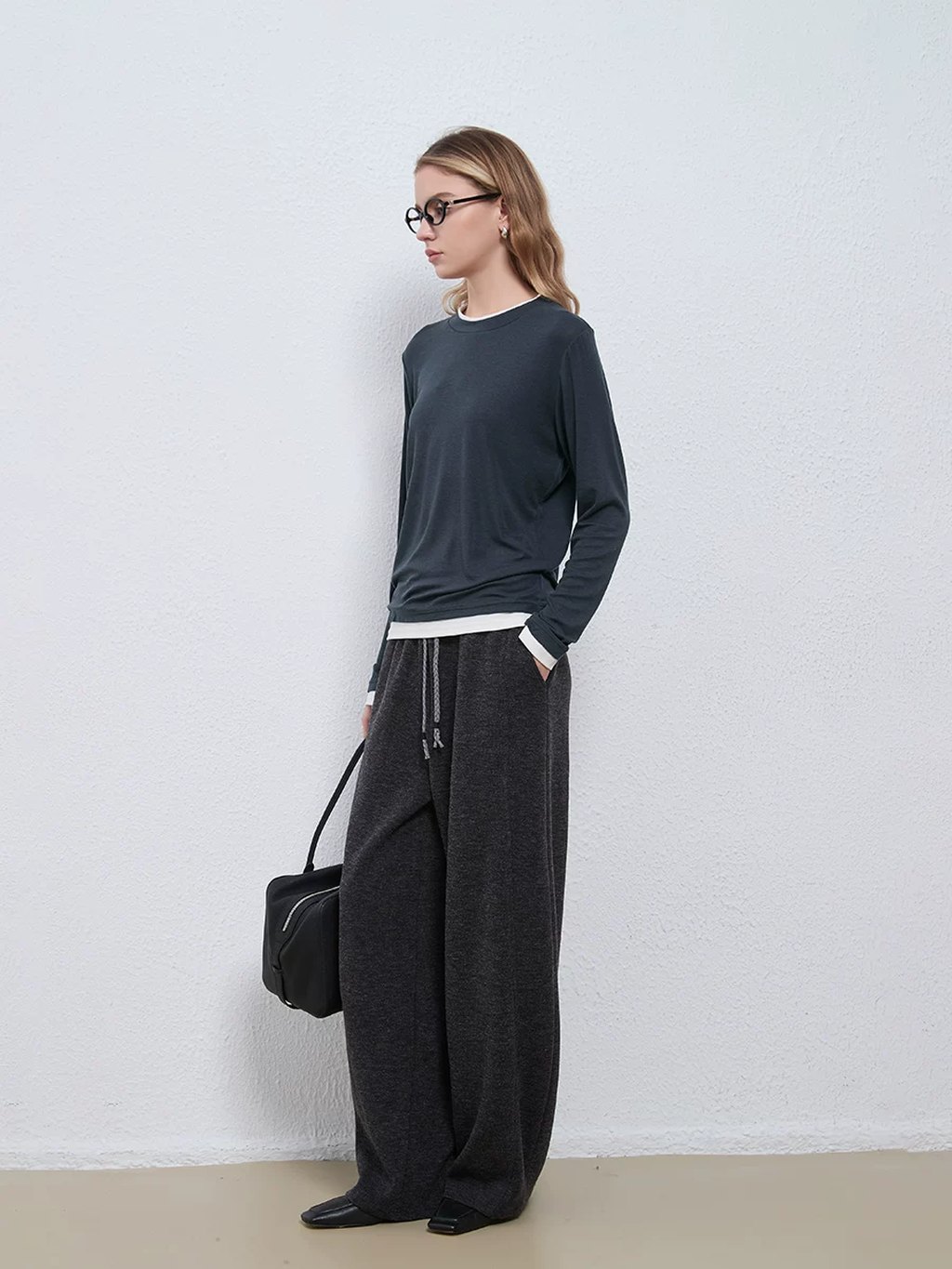 LK-107 Tencel Knit Sweater — two-piece look, panelled, color-block, crew neck view 5