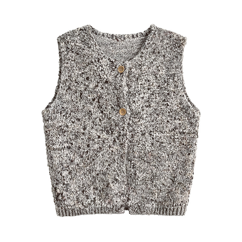 LK-109 Vest — textured, crew neck, dropped shoulder, side slit view 2
