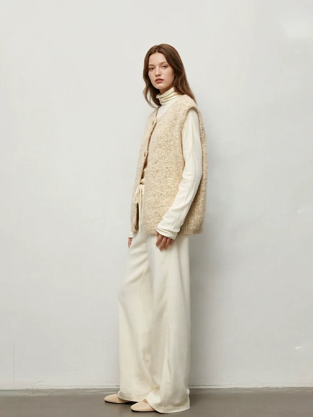 LK-109 Vest — textured, crew neck, dropped shoulder, side slit view 4