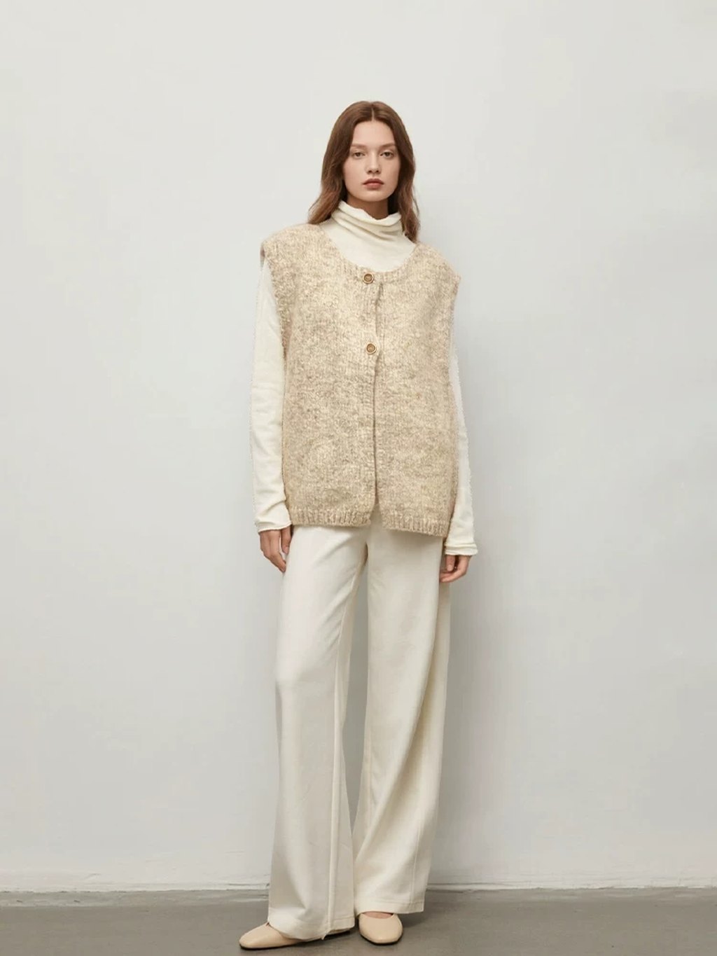 LK-109 Vest — textured, crew neck, dropped shoulder, side slit view 5