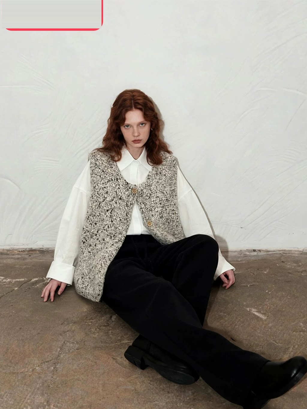 LK-109 Vest — textured, crew neck, dropped shoulder, side slit
