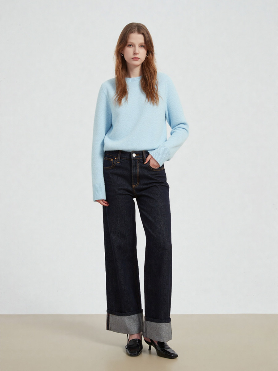LK-110 Wool Knit Sweater — crew neck, loose fit, solid, warm view 3