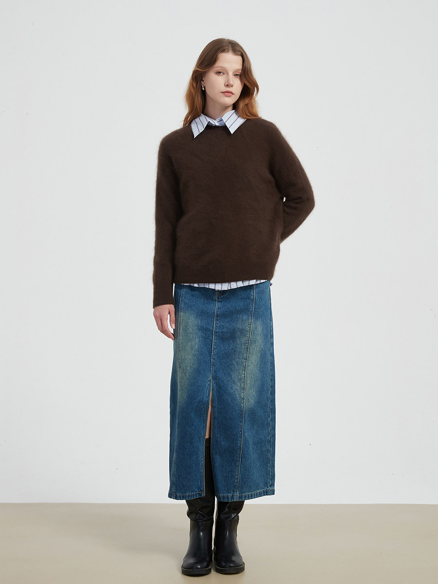 LK-110 Wool Knit Sweater — crew neck, loose fit, solid, warm view 4