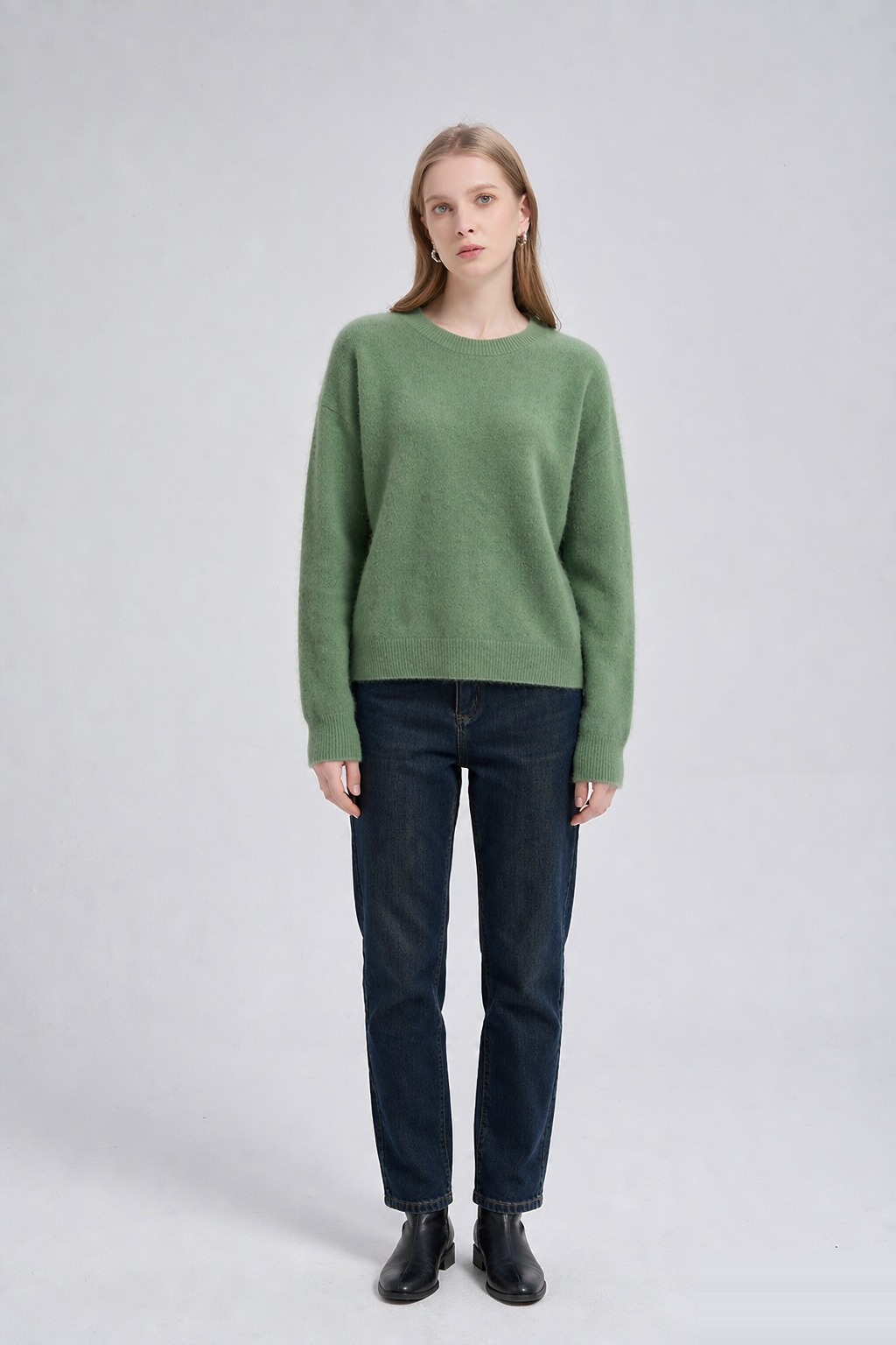 LK-110 Wool Knit Sweater — crew neck, loose fit, solid, warm
