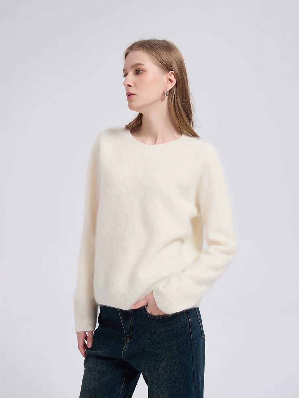LK-110 Wool Knit Sweater — crew neck, loose fit, solid, warm