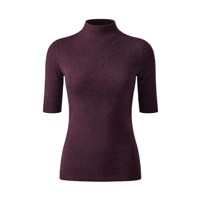 LK-111 Wool Top — high collar, mock neck, slim fit, solid view 2