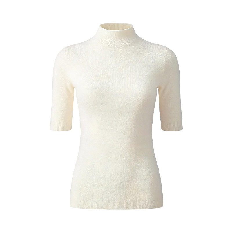 LK-111 Wool Top — high collar, mock neck, slim fit, solid view 3