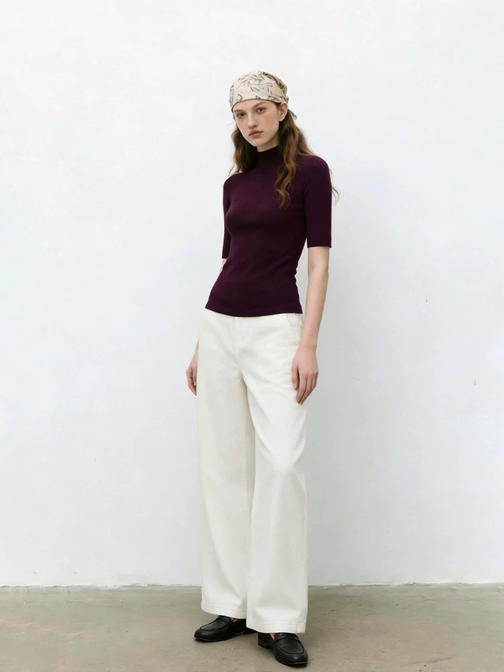 LK-111 Wool Top — high collar, mock neck, slim fit, solid detail