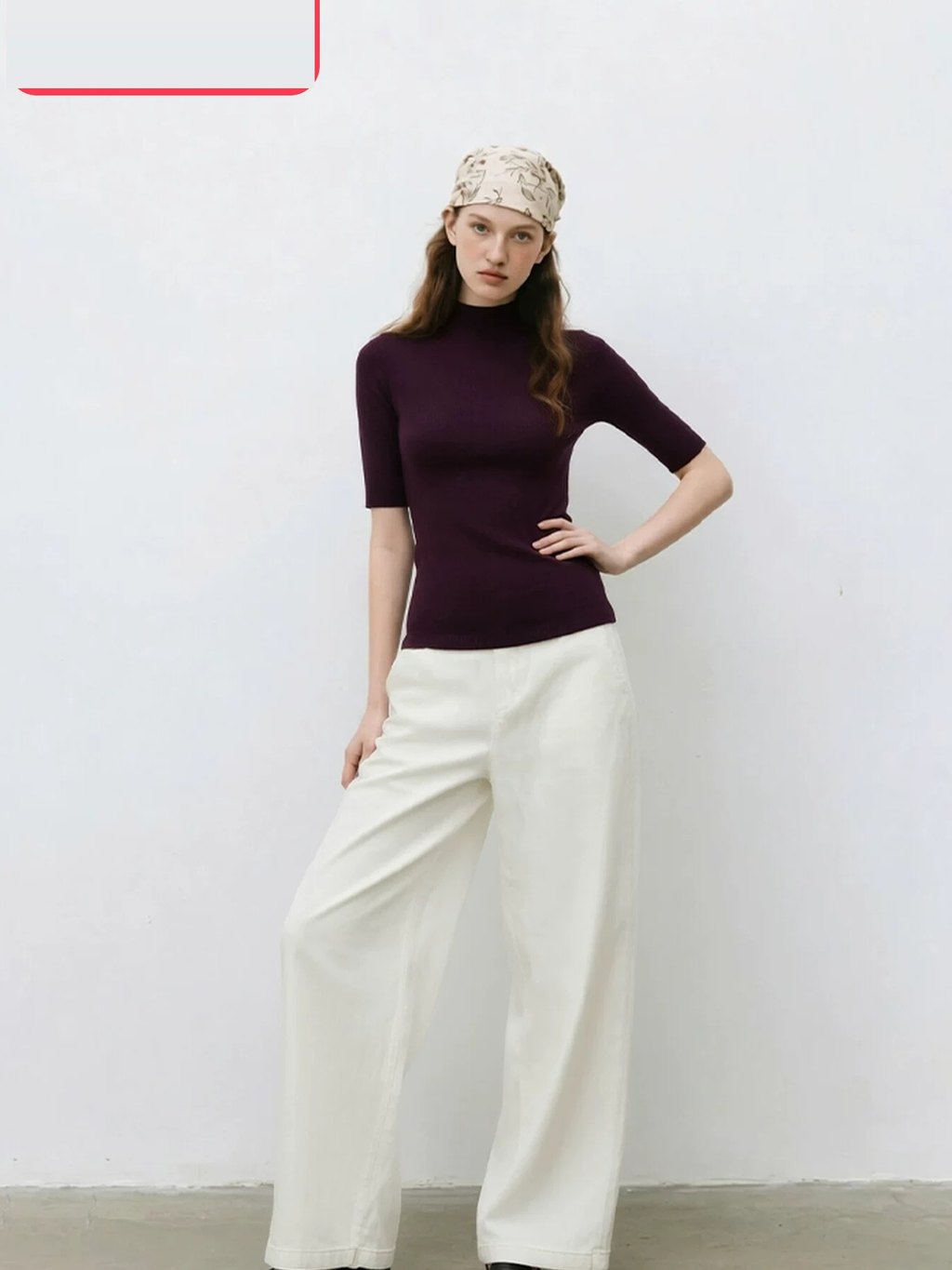 LK-111 Wool Top — high collar, mock neck, slim fit, solid