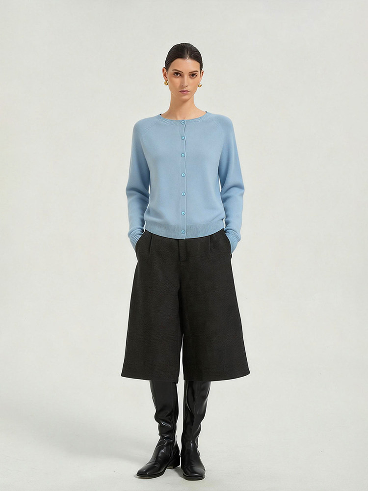LK-113 Wool Cardigan — panelled, crew neck, loose fit, plush view 3