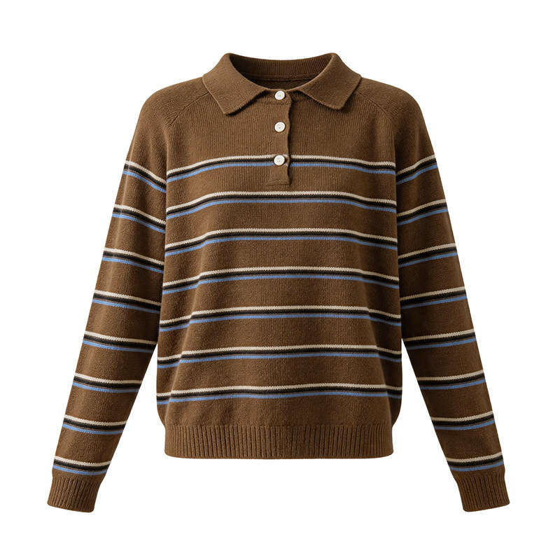LK-115 Pure Wool Top — multi-stripe, soft touch, office-ready view 2