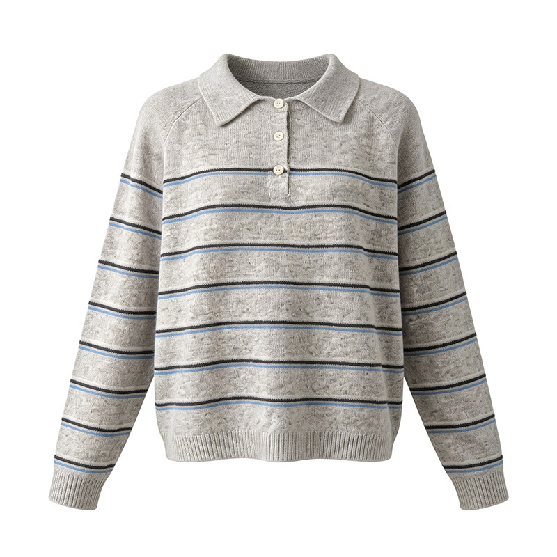 LK-115 Pure Wool Top — multi-stripe, soft touch, office-ready view 3