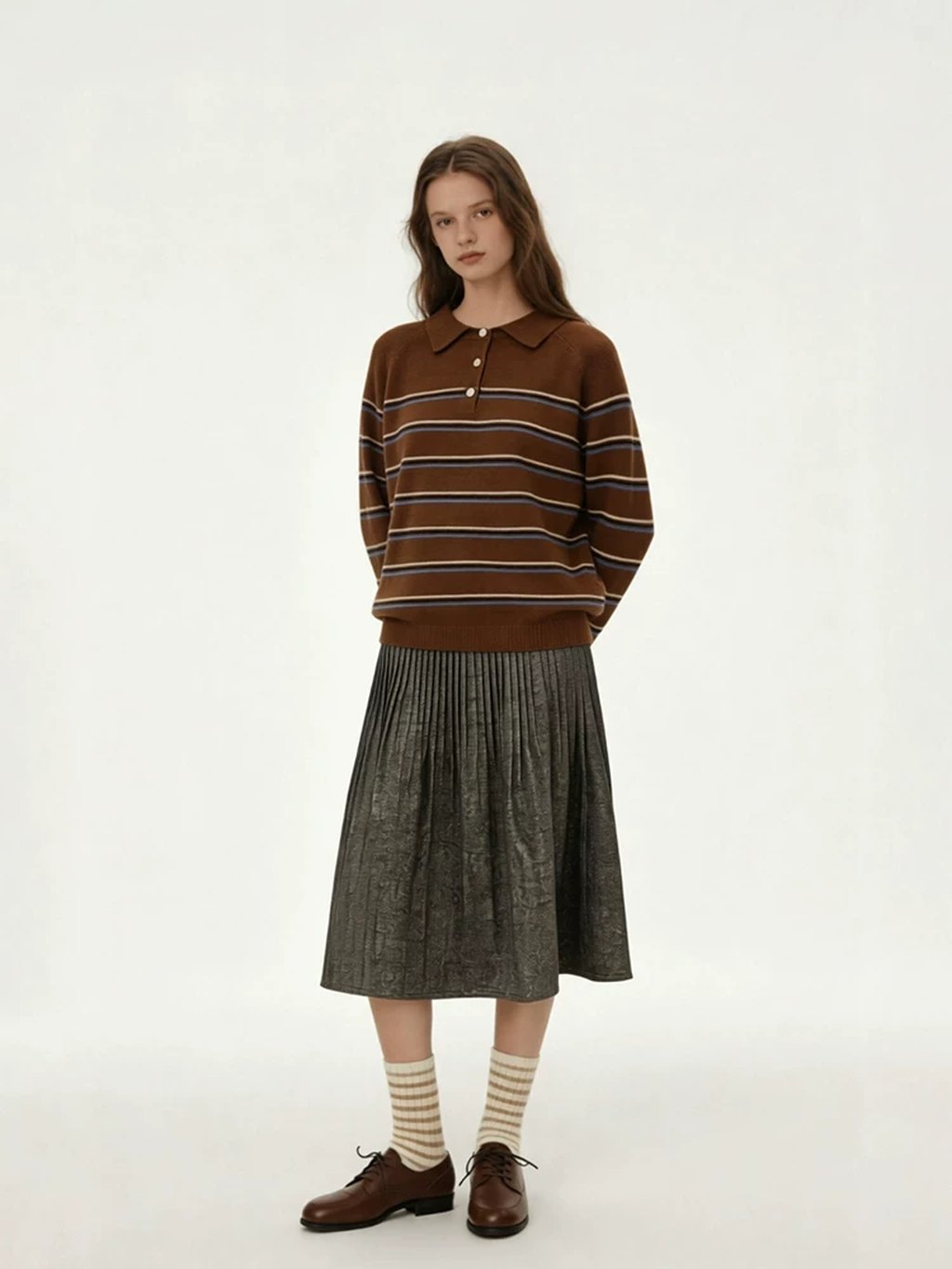 LK-115 Pure Wool Top — multi-stripe, soft touch, office-ready view 5