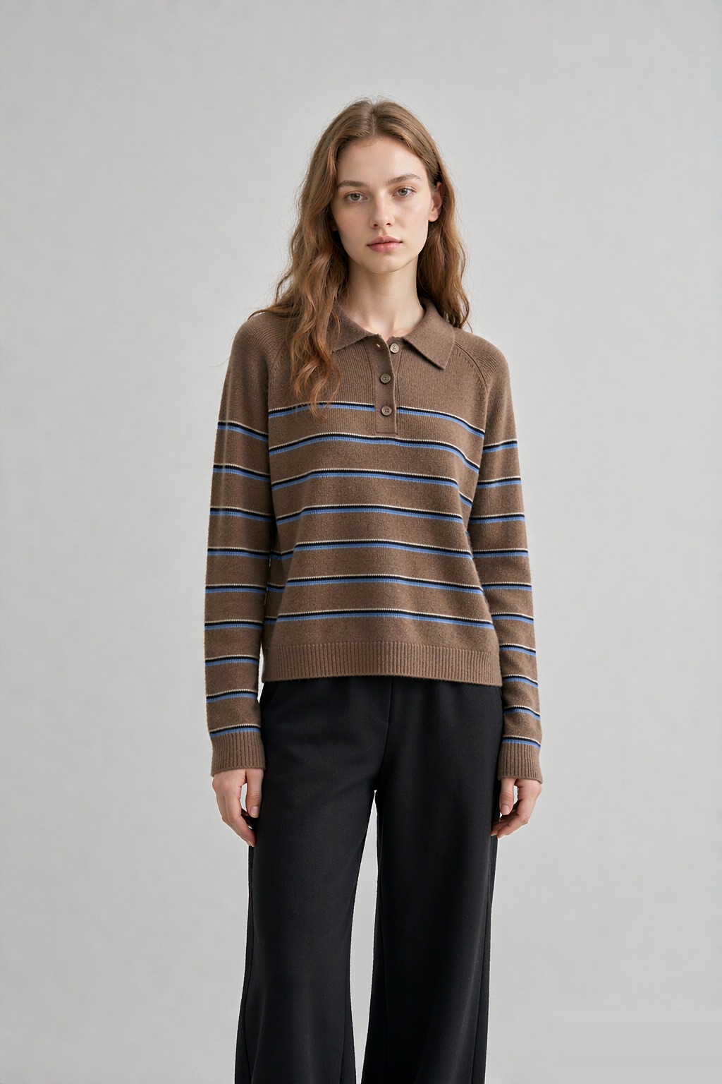 LK-115 Pure Wool Top — multi-stripe, soft touch, office-ready