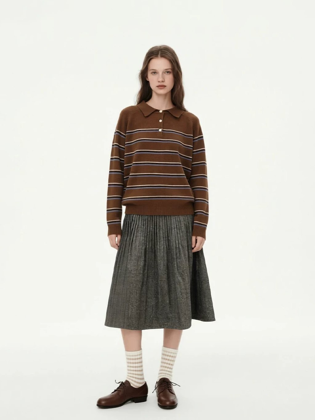 LK-115 Pure Wool Top — multi-stripe, soft touch, office-ready