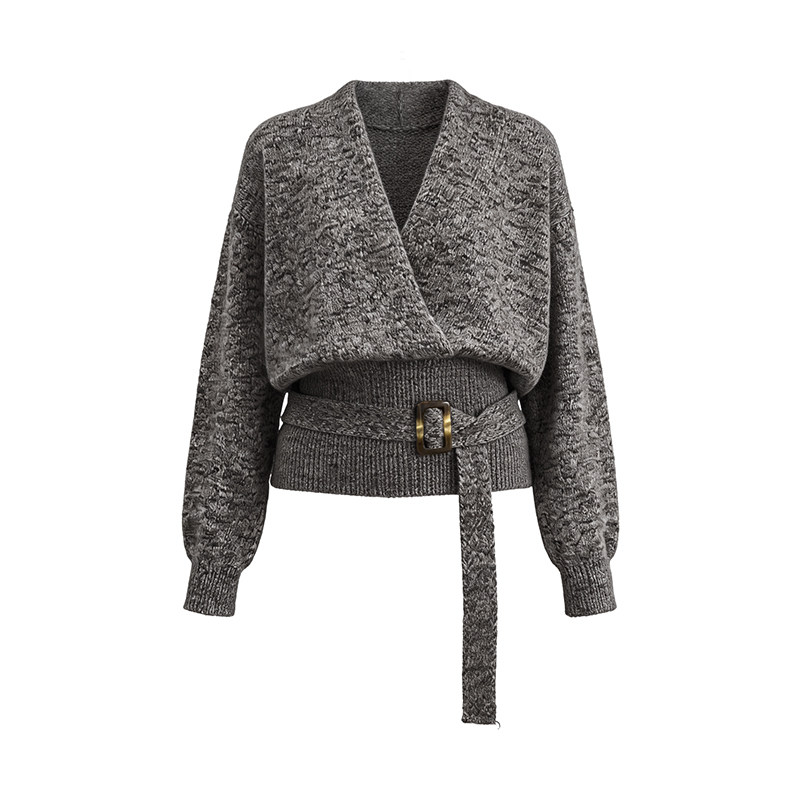 LK-116 Top — V-neck, wrap front, belted, soft touch view 3