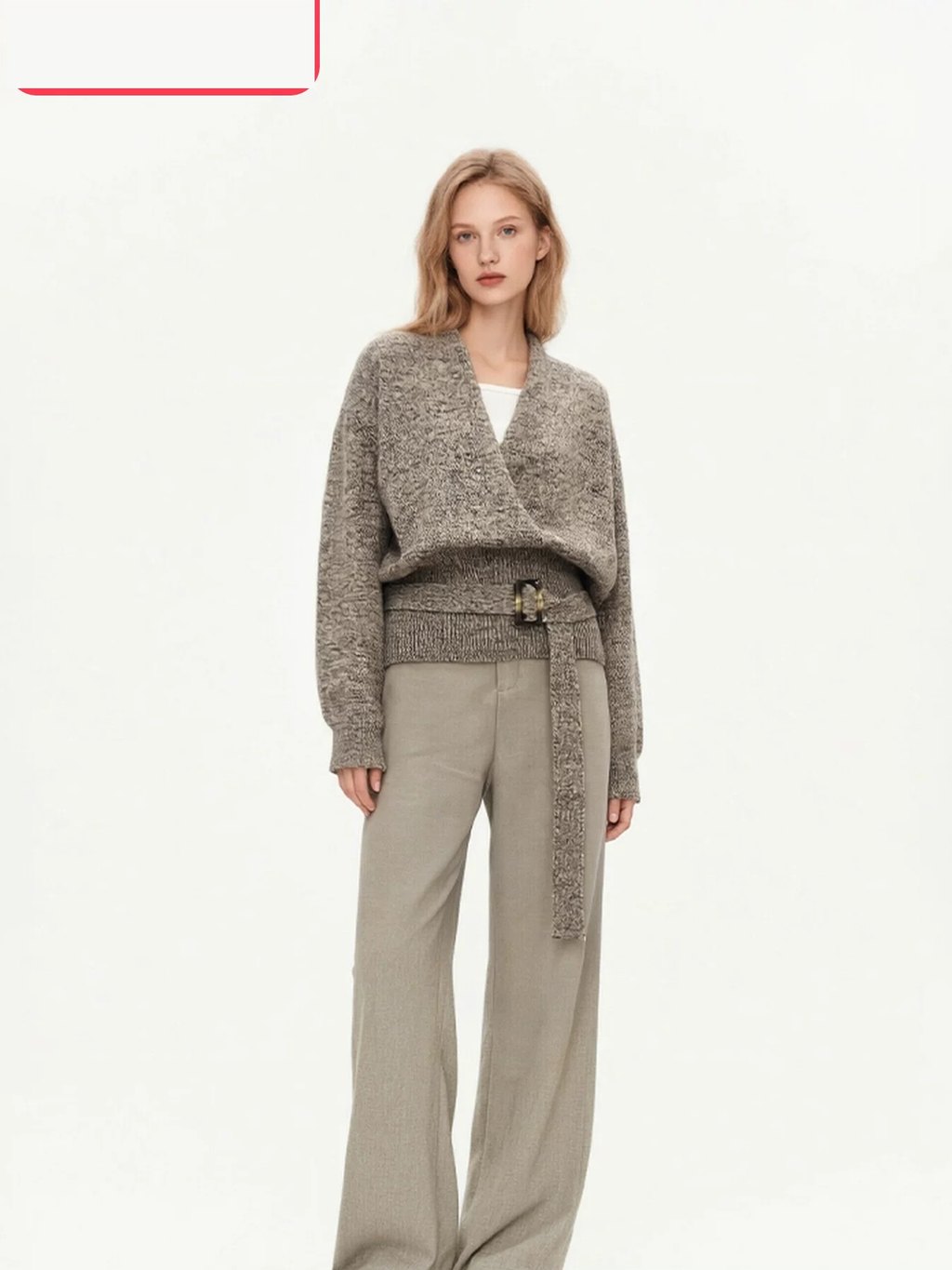 LK-116 Top — V-neck, wrap front, belted, soft touch detail