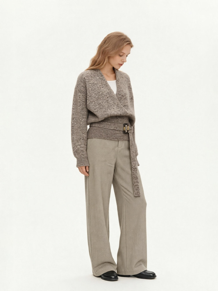 LK-116 Top — V-neck, wrap front, belted, soft touch view 2