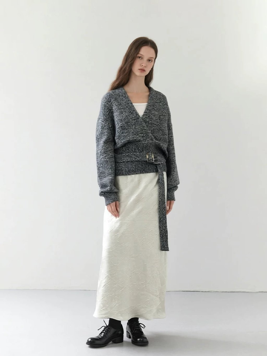 LK-116 Top — V-neck, wrap front, belted, soft touch view 4