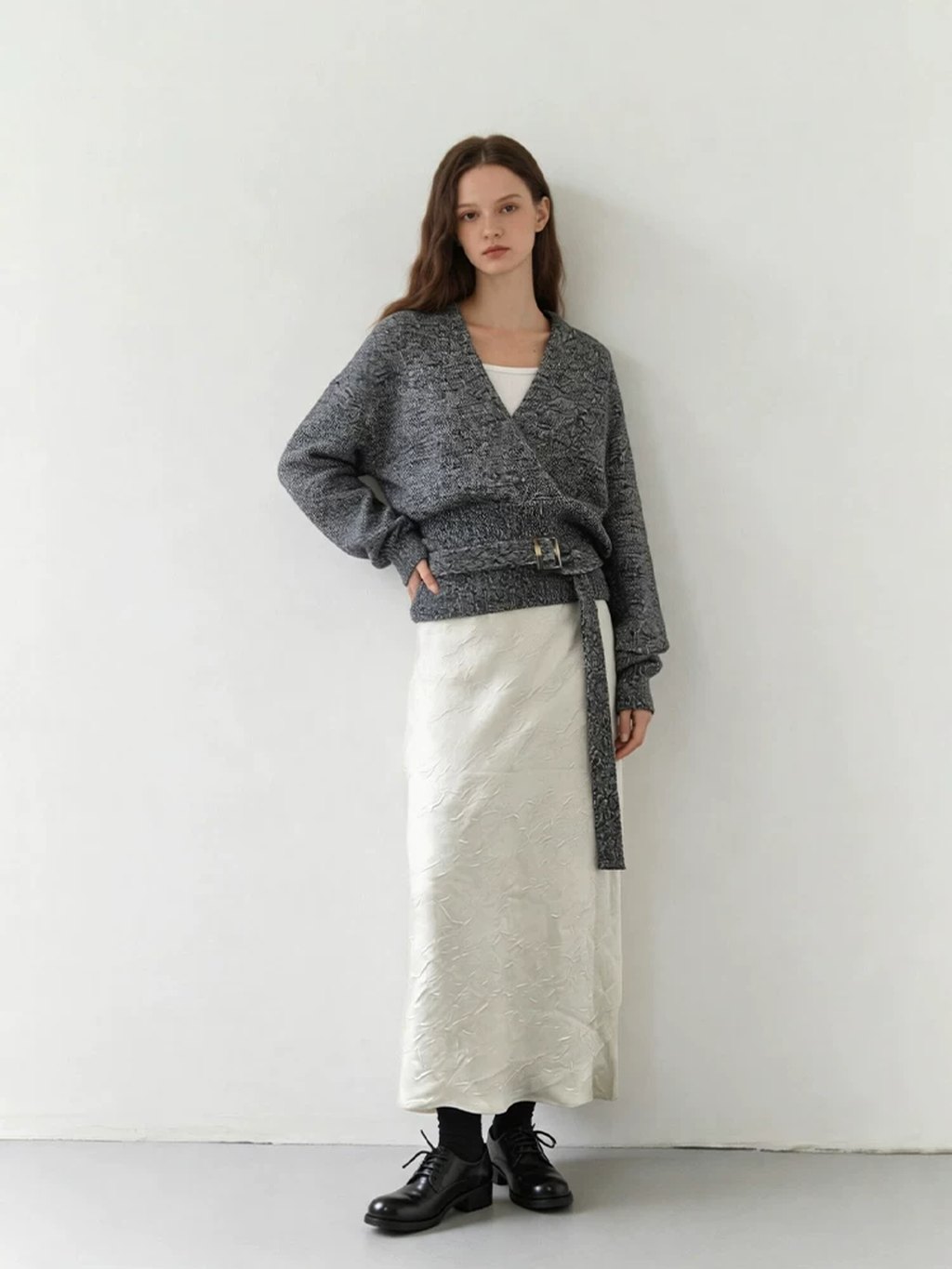LK-116 Top — V-neck, wrap front, belted, soft touch view 5