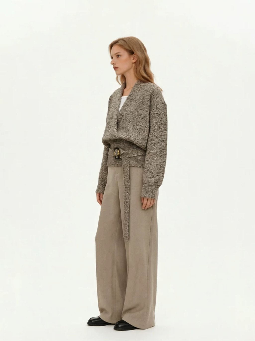 LK-116 Top — V-neck, wrap front, belted, soft touch