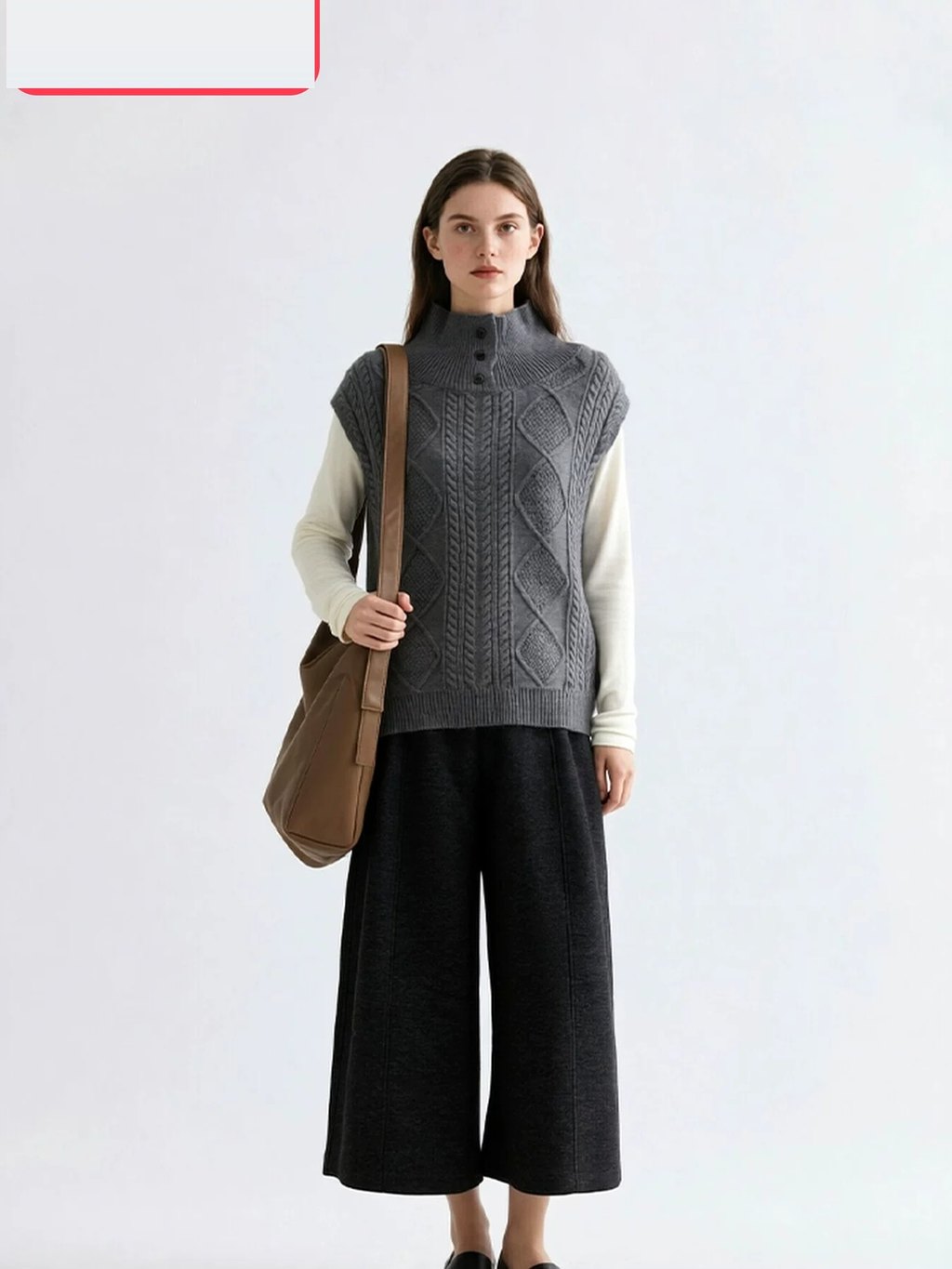 LK-117 Vest — cable, high collar, stand collar, buttoned