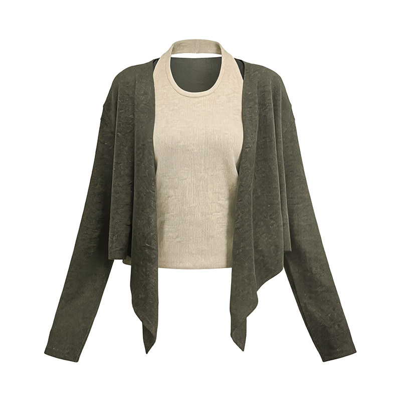 LK-118 Cardigan — two-piece look, color-block, irregular, crew neck view 2