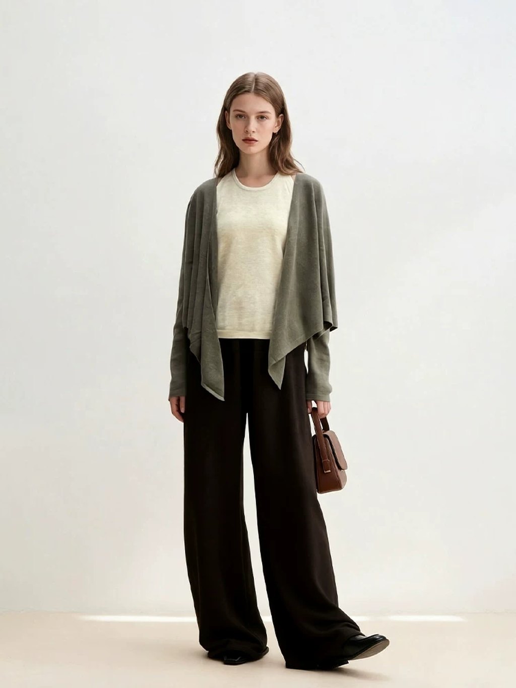 LK-118 Cardigan — two-piece look, color-block, irregular, crew neck view 3