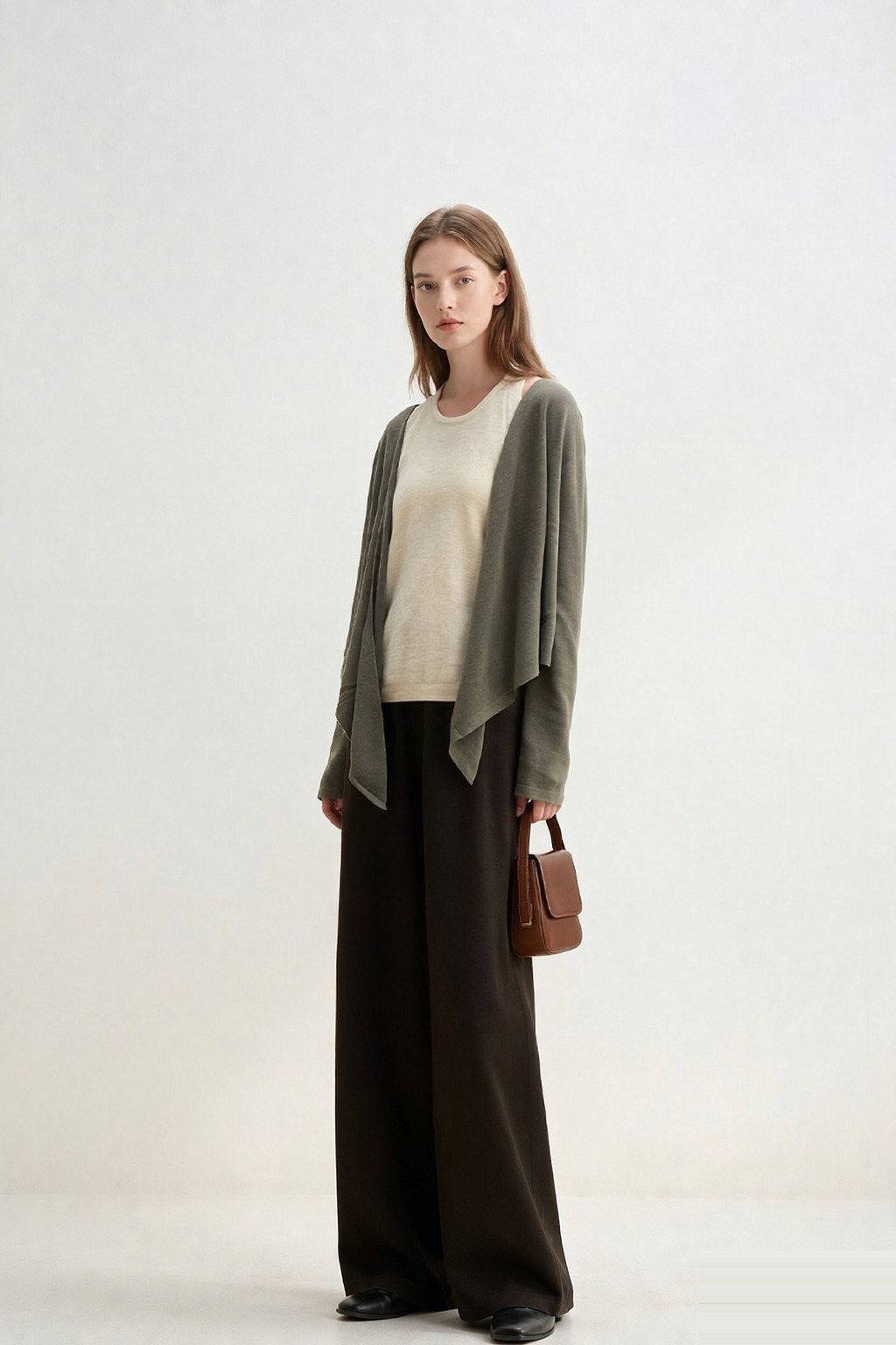 LK-118 Cardigan — two-piece look, color-block, irregular, crew neck
