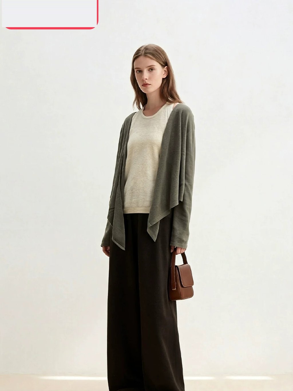 LK-118 Cardigan — two-piece look, color-block, irregular, crew neck