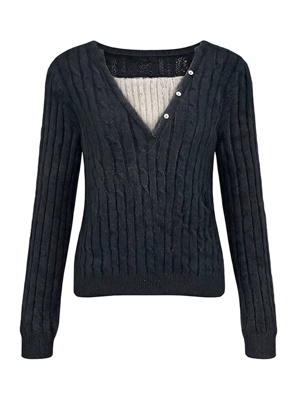 LK-123 Knit Sweater — two-piece look, panelled, color-block, cable view 6