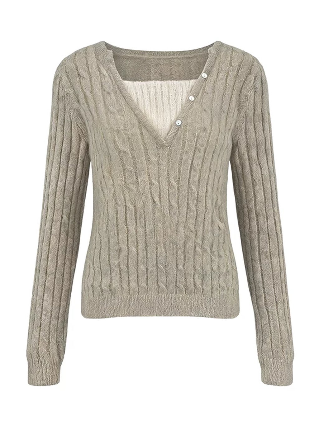 LK-123 Knit Sweater — two-piece look, panelled, color-block, cable view 7
