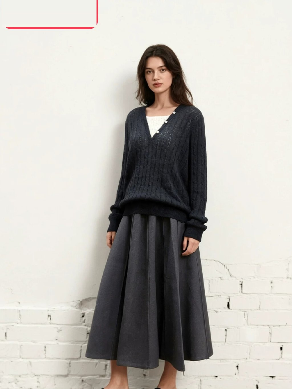LK-123 Knit Sweater — two-piece look, panelled, color-block, cable detail