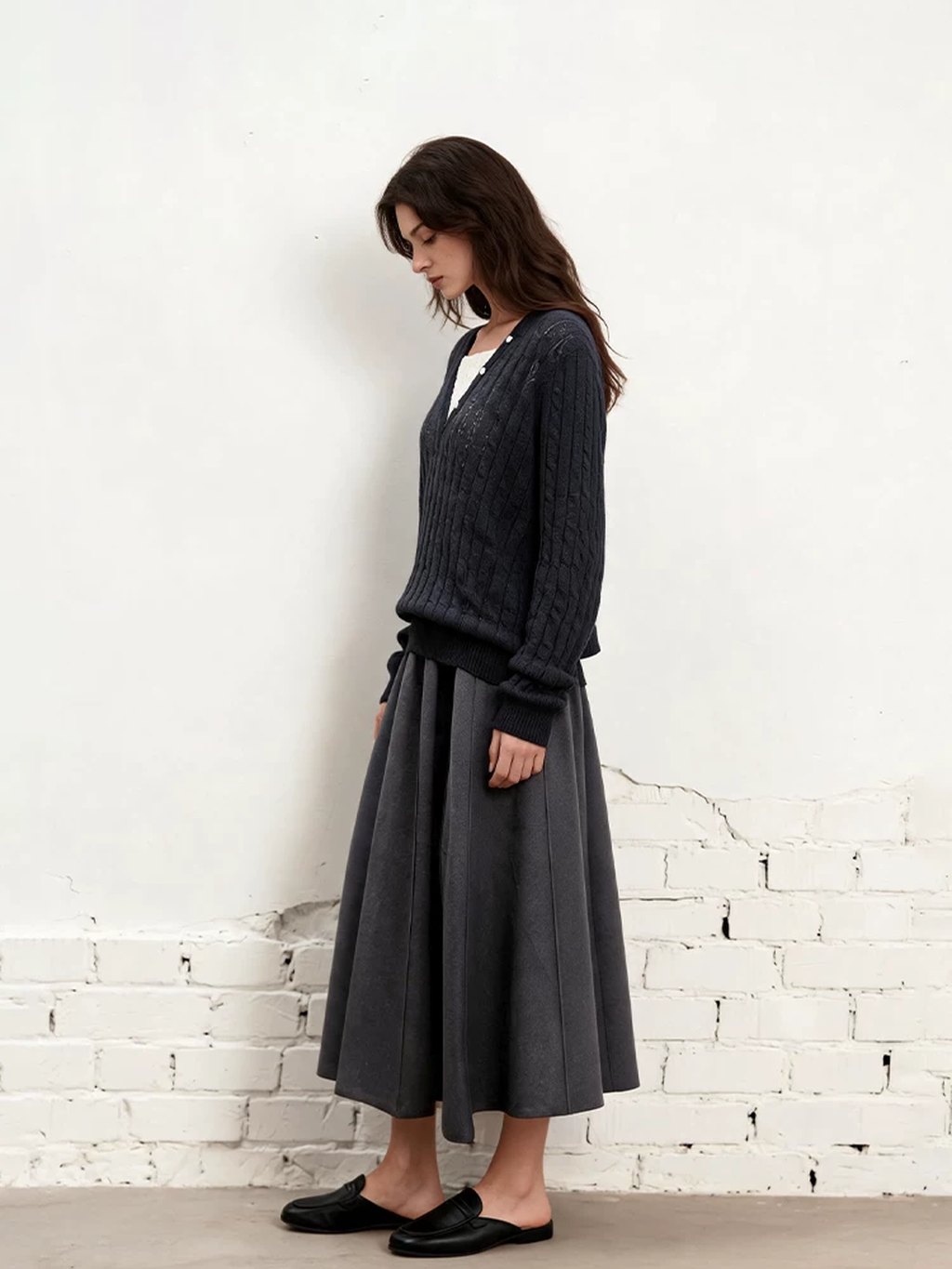 LK-123 Knit Sweater — two-piece look, panelled, color-block, cable view 4