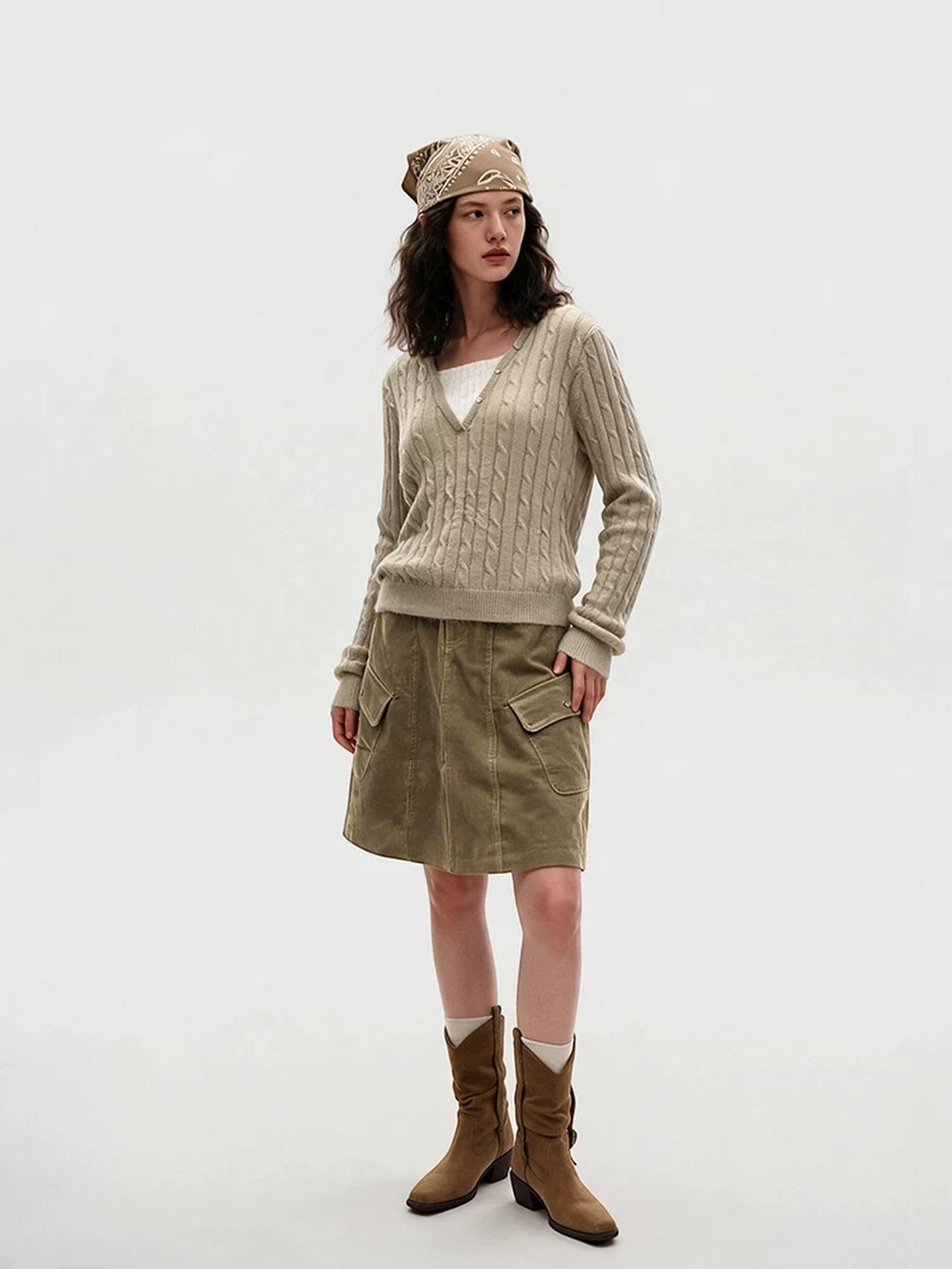 LK-123 Knit Sweater — two-piece look, panelled, color-block, cable view 5