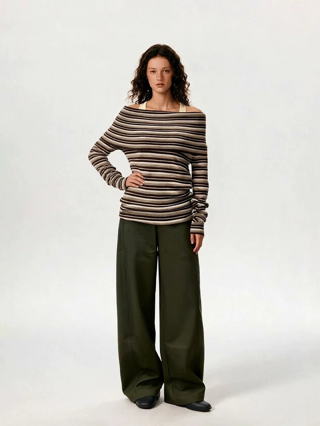 LK-125 Wool Knit Sweater — color-block, striped, pleated, ribbed texture