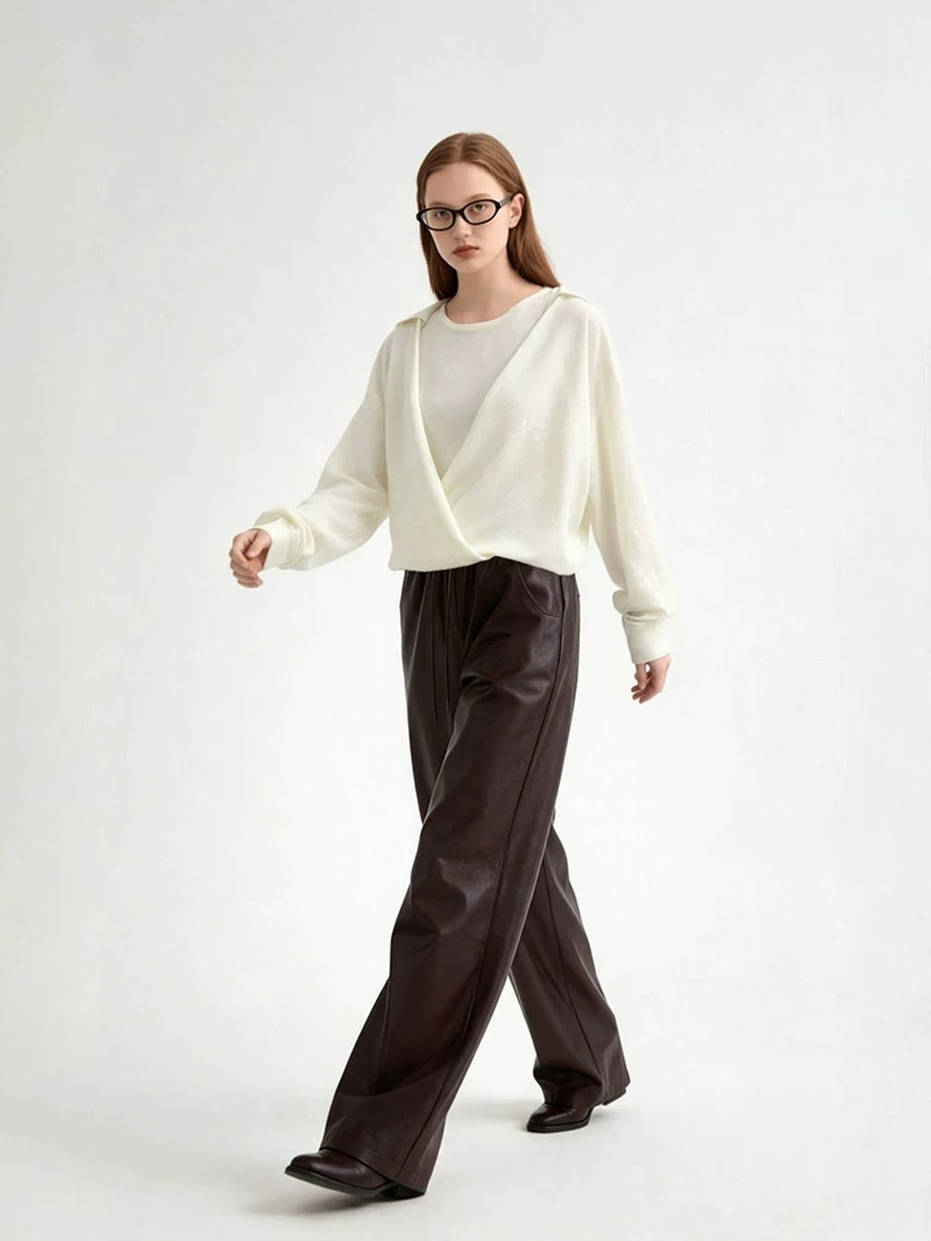 LK-127 Knit Sweater — two-piece look, ribbed, turn-down collar, crew neck view 3