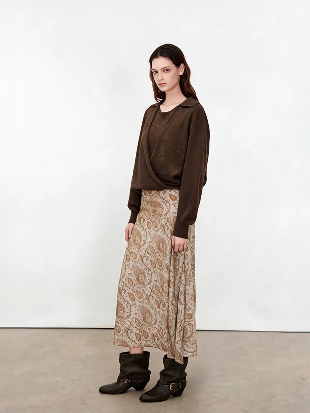 LK-127 Knit Sweater — two-piece look, ribbed, turn-down collar, crew neck